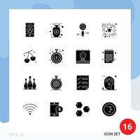 Universal Icon Symbols Group of 16 Modern Solid Glyphs of cherry fireworks stove firework search Editable Vector Design Elements