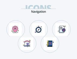 paquete de iconos llenos de línea de navegación 5 diseño de iconos. alfiler. localización. Email. GPS. cronómetro vector