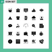 Set of 25 Vector Solid Glyphs on Grid for yacht ship computer sheet sail screen page Editable Vector Design Elements