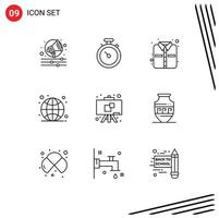 Outline Pack of 9 Universal Symbols of amphora education shirt chalkboard internet Editable Vector Design Elements