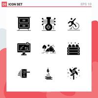 Set of 9 Commercial Solid Glyphs pack for landscape shopping change ecommerce online Editable Vector Design Elements