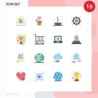 Pack of 16 Modern Flat Colors Signs and Symbols for Web Print Media such as travel sea boat navigation summer Editable Pack of Creative Vector Design Elements
