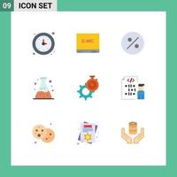 Pack of 9 Modern Flat Colors Signs and Symbols for Web Print Media such as watch gear finance time waste Editable Vector Design Elements