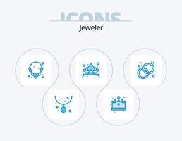 Paquete de iconos azules de joyería 5 diseño de iconos. accesorio. joya. diamante. joyas. corona vector