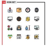 User Interface Pack of 16 Basic Flat Color Filled Lines of device computer heart watch smart Editable Creative Vector Design Elements