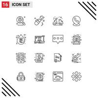 Group of 16 Modern Outlines Set for location phone pipe telephone hot Editable Vector Design Elements