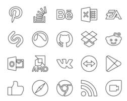 20 Social Media Icon Pack Including vk outlook ea reddit github vector