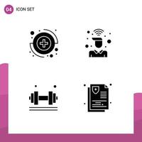 4 concepto de glifo sólido para sitios web móviles y aplicaciones capturan elementos de diseño vectorial editables del gimnasio del usuario del escritorio de fitness vector