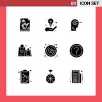 Set of 9 Modern UI Icons Symbols Signs for circle heart creative idea love head Editable Vector Design Elements