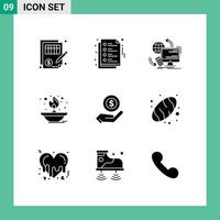 Pictogram Set of 9 Simple Solid Glyphs of oil lamp flame access fire security Editable Vector Design Elements