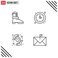 Pictogram Set of 4 Simple Filledline Flat Colors of shose heart health clock timer communication Editable Vector Design Elements