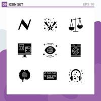 Group of 9 Modern Solid Glyphs Set for global development business develop coding Editable Vector Design Elements