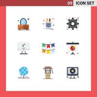 Pictogram Set of 9 Simple Flat Colors of flag celebration gear pc device Editable Vector Design Elements