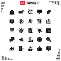 Group of 25 Modern Solid Glyphs Set for pc device flow monitor target Editable Vector Design Elements