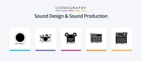 Sound Design And Sound Production Glyph 5 Icon Pack Including midi. synth. kit. music. retro. Creative Icons Design vector