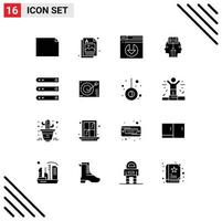 Modern Set of 16 Solid Glyphs and symbols such as network files server download database programming Editable Vector Design Elements