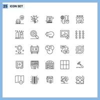 Pack of 25 Modern Lines Signs and Symbols for Web Print Media such as lamp worldwide repair mouse globe Editable Vector Design Elements
