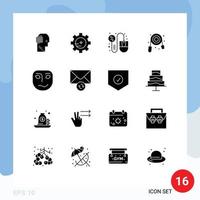 Universal Icon Symbols Group of 16 Modern Solid Glyphs of emotion plumbing computer plumber hose Editable Vector Design Elements