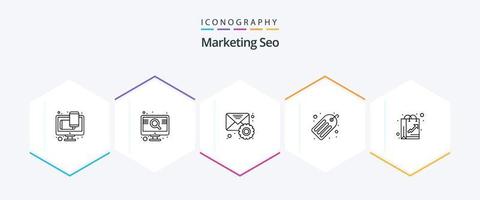 marketing seo paquete de iconos de 25 líneas que incluye la compra. palabras clave óptimas. Email. etiquetas palabras clave vector