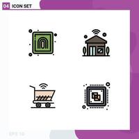 Editable Vector Line Pack of 4 Simple Filledline Flat Colors of crime trolly security internet of things wifi Editable Vector Design Elements