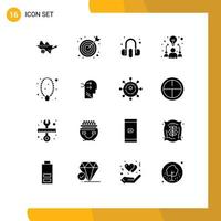 Mobile Interface Solid Glyph Set of 16 Pictograms of jewelry team target idea earphone Editable Vector Design Elements