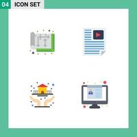 Set of 4 Vector Flat Icons on Grid for architect video house page hands Editable Vector Design Elements