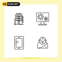 Modern Set of 4 Filledline Flat Colors Pictograph of building gear hostel monitor mobile Editable Vector Design Elements