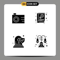 Set of 4 Commercial Solid Glyphs pack for camera funeral book sign decorate Editable Vector Design Elements