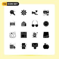 Mobile Interface Solid Glyph Set of 16 Pictograms of hardware computer heart chip learning Editable Vector Design Elements