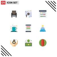 User Interface Pack of 9 Basic Flat Colors of internet tea communication office coffee Editable Vector Design Elements