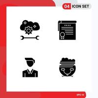 4 Universal Solid Glyph Signs Symbols of cloud application service business cloud settings achievement office Editable Vector Design Elements