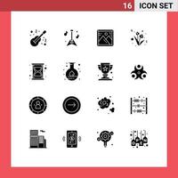 Solid Glyph Pack of 16 Universal Symbols of energy seo frame efficiency present Editable Vector Design Elements