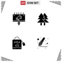 Set of 4 Vector Solid Glyphs on Grid for ad hangbag marketing environment heart Editable Vector Design Elements