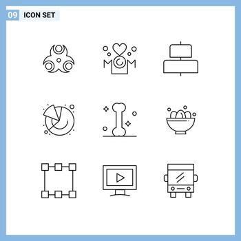 9 Thematic Vector Outlines and Editable Symbols of bone marketing mother graph chart Editable Vector Design Elements