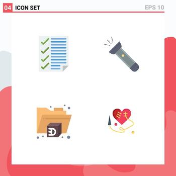 User Interface Pack of 4 Basic Flat Icons of check hiking page light folder Editable Vector Design Elements