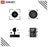 Modern Set of 4 Solid Glyphs and symbols such as aim weather target plate winter Editable Vector Design Elements