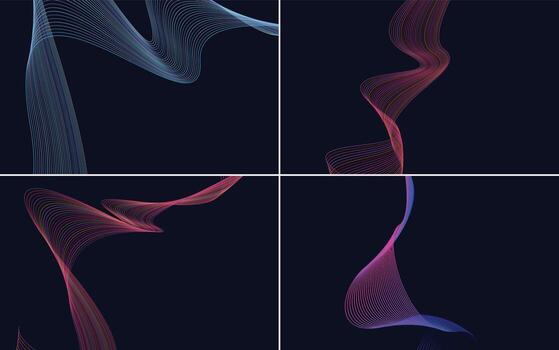 conjunto de 4 líneas de ondas abstractas de fondo de patrón de onda geométrica vector