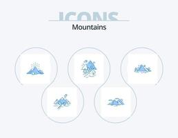 Paquete de iconos azules de montañas 5 diseño de iconos. Cerro. rocas naturaleza. fuegos artificiales. naturaleza vector