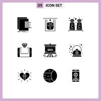 9 Thematic Vector Solid Glyphs and Editable Symbols of traning smartphone cinnamon shopping online Editable Vector Design Elements