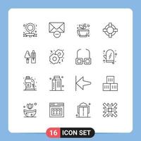 Universal Icon Symbols Group of 16 Modern Outlines of construction trowel mortar support help Editable Vector Design Elements