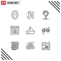 9 User Interface Outline Pack of modern Signs and Symbols of text web seo page setting Editable Vector Design Elements