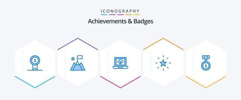 Achievements and Badges 25 Blue icon pack including position. badges. laptop. best. performance vector