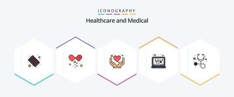 Medical 25 FilledLine icon pack including healthcare. service. care. online. check vector