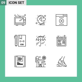 grupo de 9 esquemas modernos establecidos para el error de desarrollo meteorológico desarrollar elementos de diseño de vectores editables de codificación