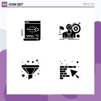 Group of Solid Glyphs Signs and Symbols for key success document goal funnel Editable Vector Design Elements