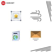 paquete de 4 signos y símbolos de iconos planos modernos para medios de impresión web, como elementos de diseño de vectores editables de texto del día de la tierra de dirección de correo de caja