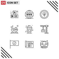 Pictogram Set of 9 Simple Outlines of education drink bio spa cosmetics Editable Vector Design Elements