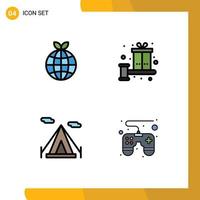 4 User Interface Filledline Flat Color Pack of modern Signs and Symbols of earth camping balance present control pad Editable Vector Design Elements