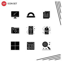 Modern Set of 9 Solid Glyphs and symbols such as folder personal ruler file contact Editable Vector Design Elements