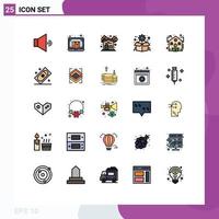 Pack of 25 creative Filled line Flat Colors of seo optimization online gear firehouse Editable Vector Design Elements